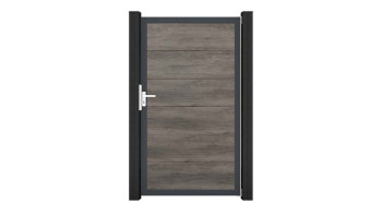 planeo Basic - PVC plug-in fence universal gate Monument Oak with aluminium frame in anthracite | DB703 100 x 180 cm