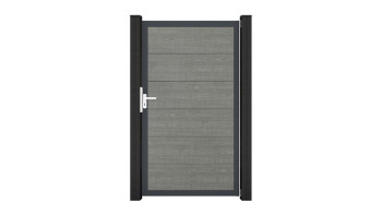 planeo Basic - PVC plug-in fence universal gate Grey Ash Cut with aluminium frame in anthracite | DB703 100 x 180 cm