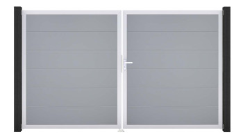 planeo Gardence PVC door - DIN right 2-leaf silver grey with silver aluminium frame