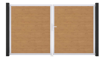 planeo Gardence PVC door - DIN right 2-leaf natural aspen oak with silver aluminium frame