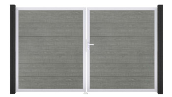 planeo Gardence PVC door - DIN right 2-leaf Grey Ash Cut with silver aluminium frame