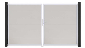 planeo Gardence PVC door - DIN right 2-leaf white with silver aluminium frame