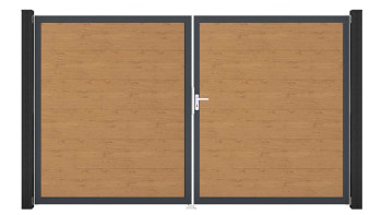 planeo Gardence PVC door - DIN right 2-leaf natural aspen oak with anthracite aluminium frame