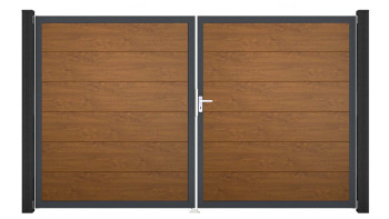 planeo Gardence PVC door - DIN right 2-leaf Golden Oak with anthracite aluminium frame