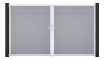 planeo Gardence PVC door - DIN left 2-leaf silver grey with silver aluminium frame