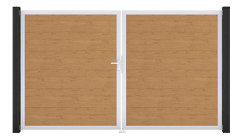 planeo Gardence PVC door - DIN left 2-leaf natural aspen oak with silver aluminium frame