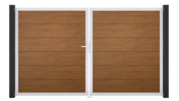 planeo Gardence PVC door - DIN left 2-leaf Golden Oak with silver aluminium frame