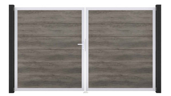 planeo Gardence PVC door - DIN left 2-leaf Monument Oak with silver aluminium frame