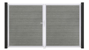 planeo Gardence PVC door - DIN left 2-leaf Grey Ash Cut with silver aluminium frame