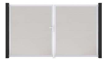 planeo Gardence PVC door - DIN left 2-leaf white with silver aluminium frame