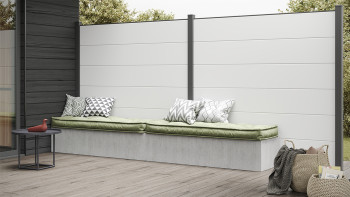planeo Gardence PVC plug-in fence - White incl. design insert of your choice 180 x 180 cm
