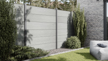 planeo Basic - PVC Plug-in Fence Square Grey Ash Cut Oak 180 x 180 cm