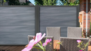 planeo Viento - garden fence square stone grey co-extruded with aluminium frame in anthracite